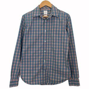 Gap Men Lived-In Casual Button-Down Square Plaid Shirt Blue Orange Medium